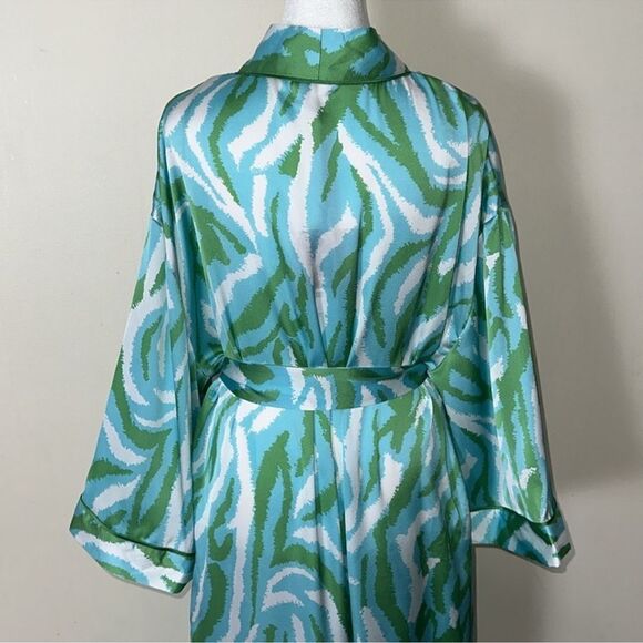 DVF x Target XL Disco Zebra White Blue Green Long Satin Belted Open Front - Picture 9 of 16